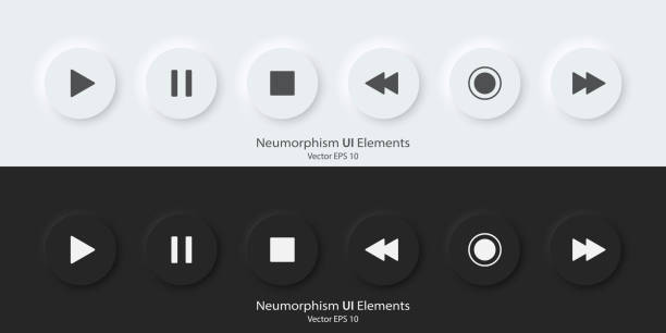 istock Play multimedia sign. A set of buttons with multimedia symbols. 3D Neumorphism design style for apps, websites, and Interfaces. UI UX. Vector illustration. 2167219165