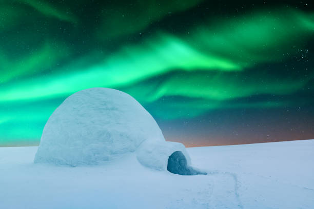 istock Wintry scene with glowing polar lights and snowy igloo 2167228278
