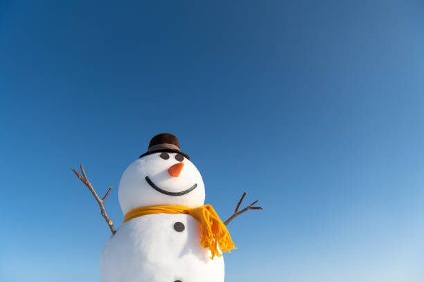 istock Funny snowman in stylish brown hat 2167229078
