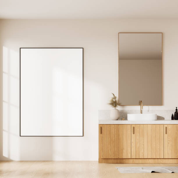 istock Elegant home bathroom interior with sink and accessories. Mock up frame 2167230037