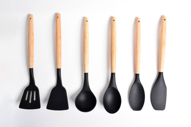 istock Silicone cooking utensils set with wooden handle. flat lay 2167234542