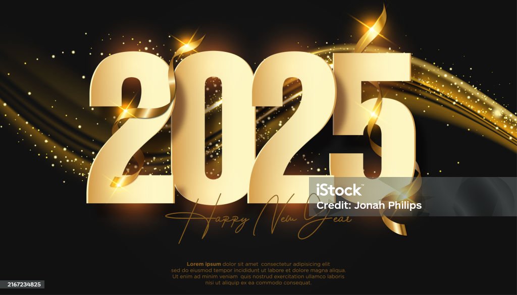 Happy New Year 2025 Festive Realistic Decoration Elegant Gold Number