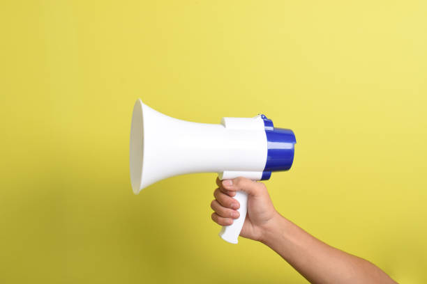 istock Close up hand holding megaphone. Concept of hiring. Copy space 2167236465