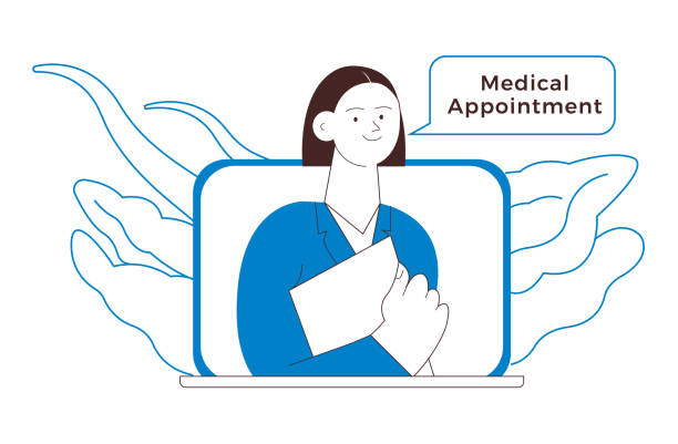 istock Female Medical Specialist on a Screen of Laptop. Black and White Modern Flat Vector Illustration. Medical Appointment Online Through Device Concept. 2167241281