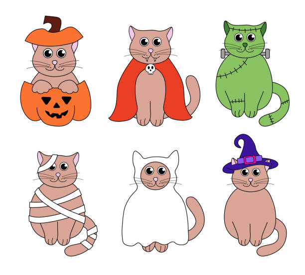 istock Cute Halloween Cats in costumes. Holidays cartoon characters. Vector Flat Illustration. 2167247436