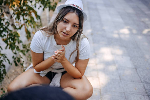 istock Young multiracial couple breaking up at the public park having relationship difficulties 2167249274