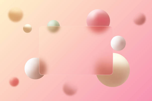 istock Pink spheres with transparent glass partition, glass morphism style website page template. 2167255334