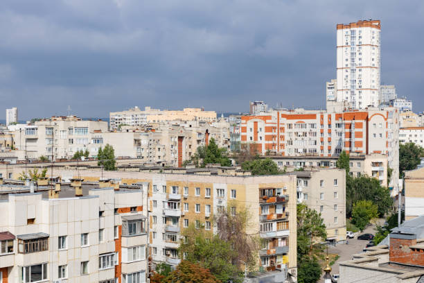 istock Summer urban landscape. Apartment buildings. 2167255628