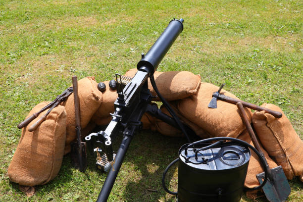istock Historical reenactment of First World War with a water-cooled automatic machine gun and the canister 2167257409