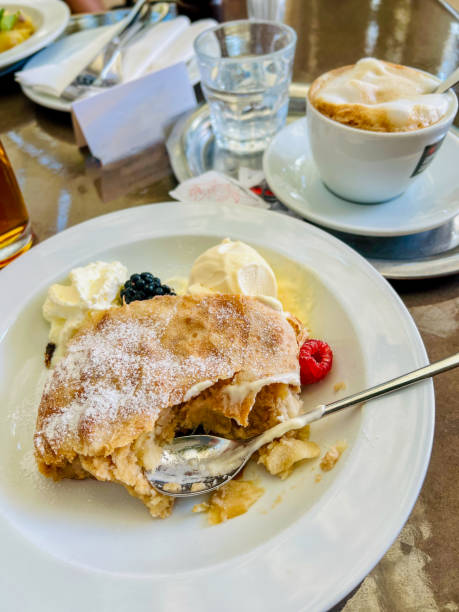 istock Delicious apple strudel with vanilla ice cream and fresh berries 2167260044