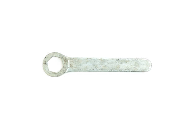 Metal wrench isolated on white background, Chrome metal spanner