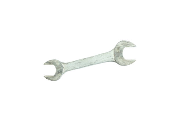 Metal wrench isolated on white background, Chrome metal spanner