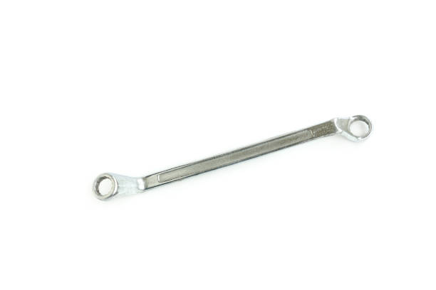 Metal wrench isolated on white background, Chrome metal spanner