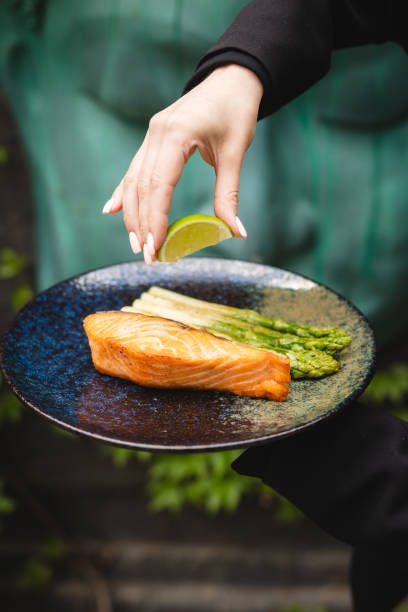 istock Salmon steak and grilled asparagus. 2167261641