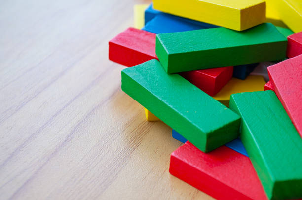 Multicolored wooden blocks with customizable space for text or ideas.