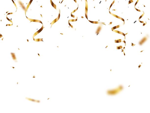 istock Gold confetti and ribbon background, isolated on transparent background 2167266189