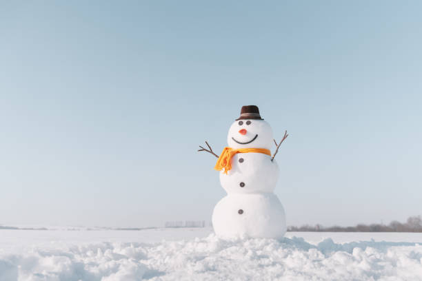 istock Funny snowman in stylish brown hat 2167271796