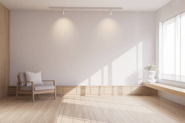 istock Minimal style modern contemporary living room interior with empty white wall 3d render 2167272550