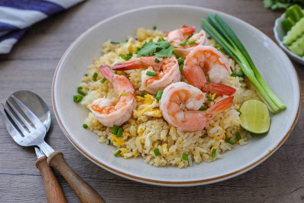 istock Fried rice with shrimps on a white plate 2167274766