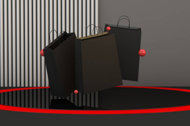 istock Black shopping bags a floating 3D black friday concept 2167275715