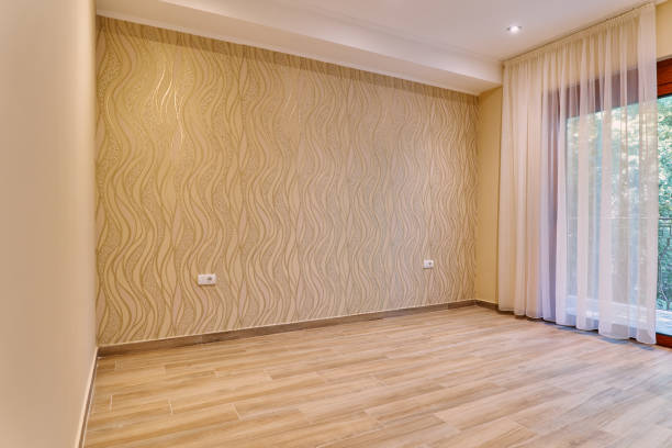 istock Empty hotel room with two sockets on the wall and panoramic windows 2167283163