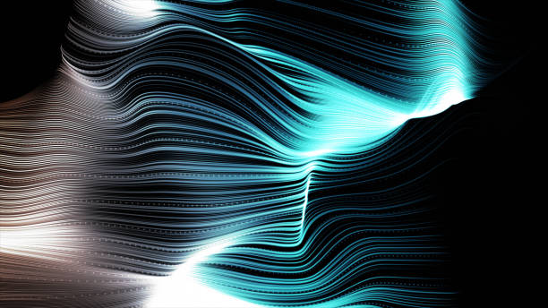 istock BLUE pattern with bubble shapes. Stylish metallic black background with lines and waves. 3d illustration, 3d rendering. 2167286590