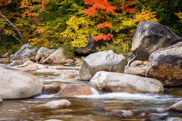 istock Small waterfall in a forest at the peak of fall foliage 2167287201