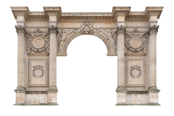 Low angle view of the Colonnade Archway of the Stiftung Juliusspital Hospital, Wurzburg, Franconia, Bayern, Germany. Baroque Walkway Arches Architecture Details. Sightseen Wallpaper.