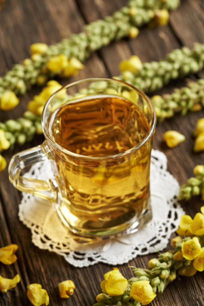 istock Mullein tea in a glass cup 2167292943