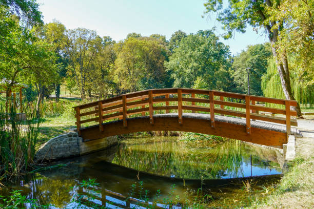 istock Bridge across the small river in park. 2167293282