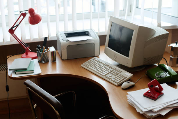 istock Modern Office Desk with Computer and Supplies 2167295135