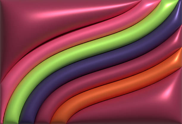 Abstract image with smooth, wavy lines in bright colors with a glossy effect, a sense of three-dimensionality and iridescence, 3D rendering illustration