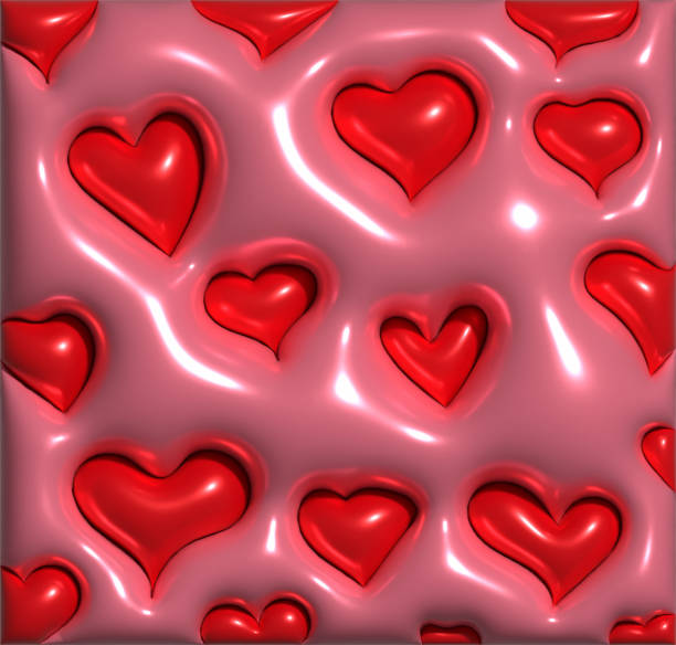Red inflated hearts of different sizes, 3D rendering illustration