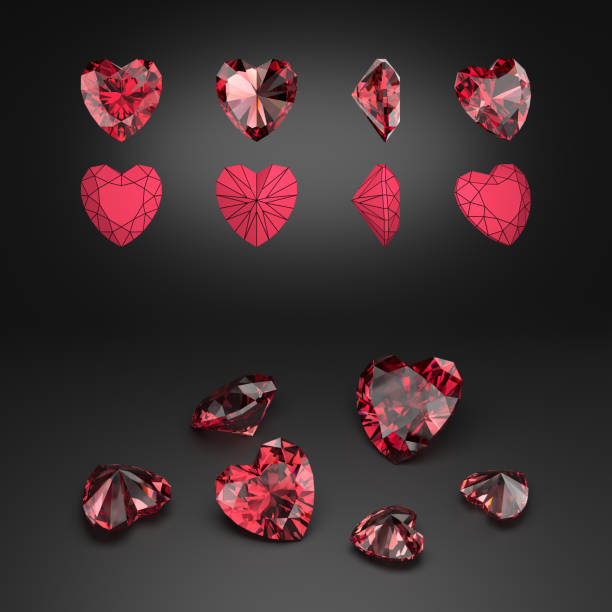 istock Demonstration of the heart cut ruby from different angles. Scheme of cutting. Scattering of gemstones. 3d rendering. 2167303278