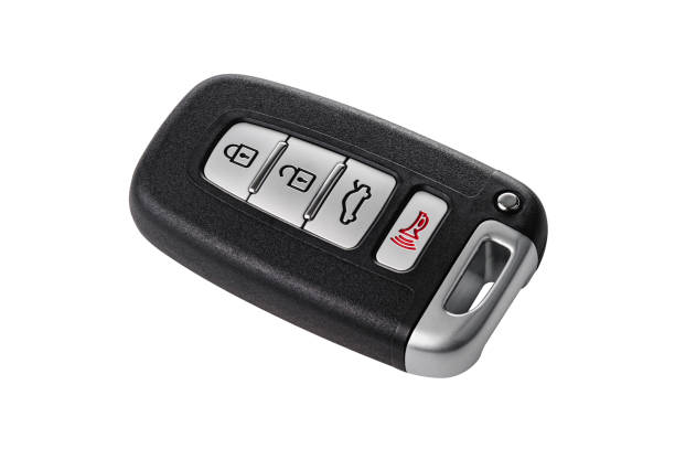 Car smart key remote fob, isolated on white background.