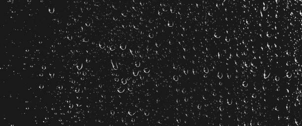 istock Atmospheric minimal grayscale backdrop with rain droplets on glass. Wet window with rainy drops and dirt spots closeup. Blurry minimalist monochrome background of dirty window glass with raindrops. 2167322845