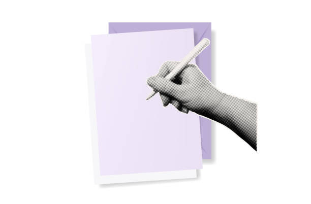 istock Filling out a paper business document. A woman's hand registers statements. Page of a blank sheet of paper with an envelope, pen. Signing, paperwork, tax, financial report. Contemporary collage art. 2167322881