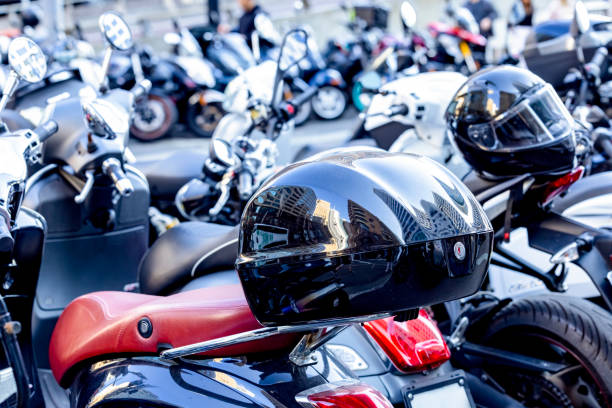 istock Closeup large group of parked motorcycles, copy space 2167326444