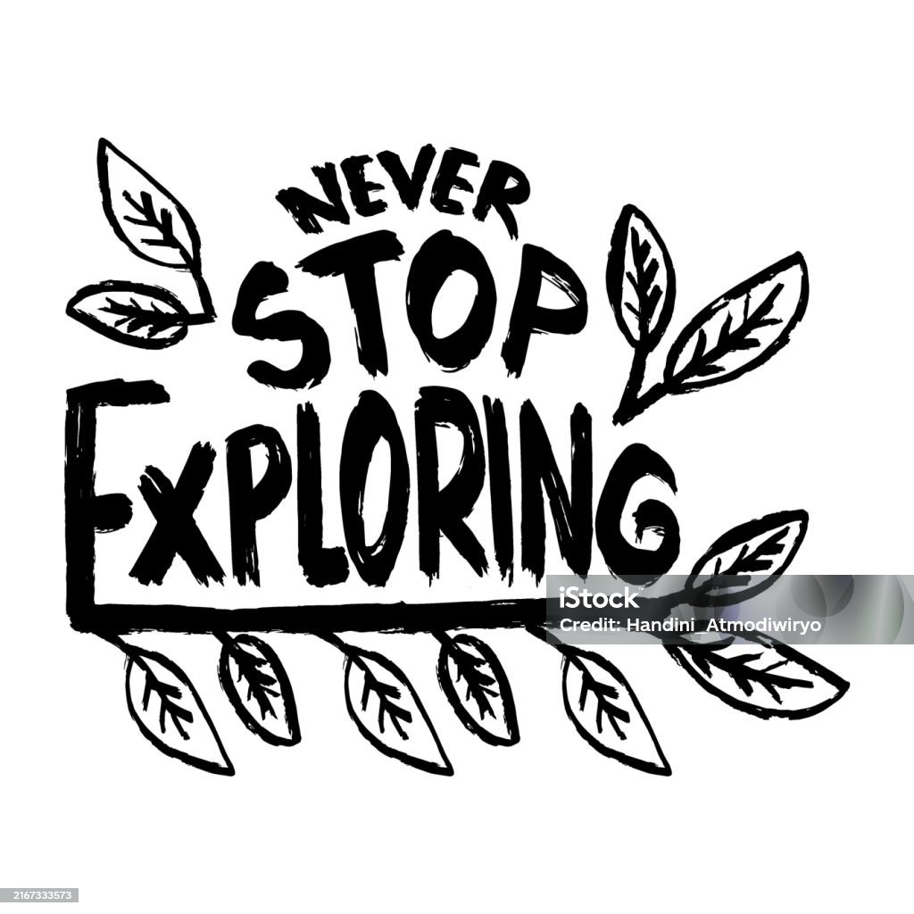 Never Stop Exploring Sign Never Stop Exploring Inspirational Quote Hand Drawn Lettering Stock ...