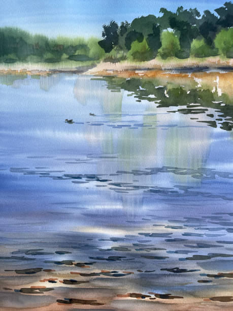istock Morning walk by the lake watercolor background 2167335277