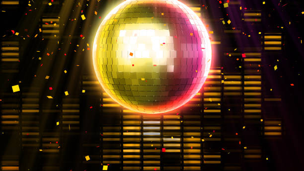 istock Mirror disco ball with light rays and confetti party night background 2167339657