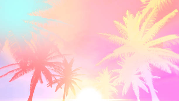 istock Tropical coconut trees silhouette 80s style background 2167339660