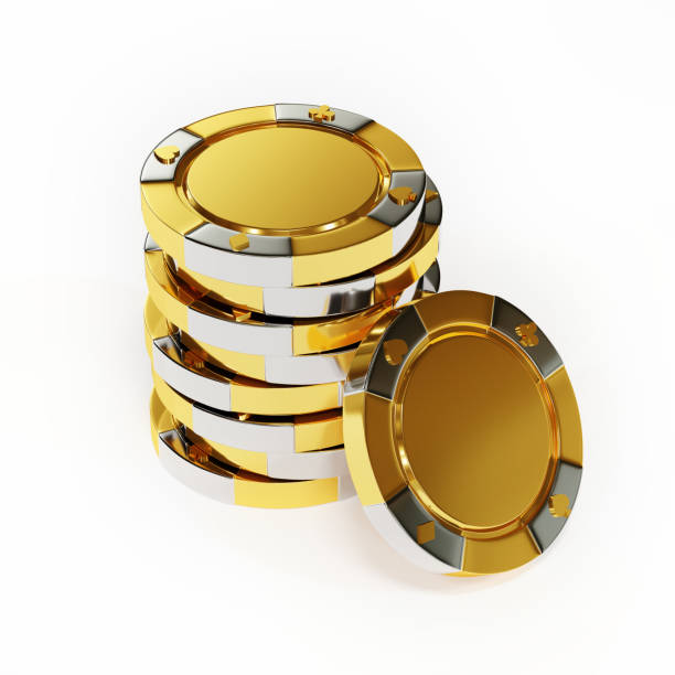 istock Stack of golden casino chips isolated on white background 2167339830