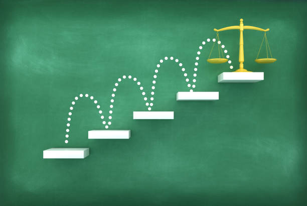 Legal Weight Scale on Steps - Chalkboard Background - 3D Rendering