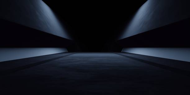 istock 3d rendering of white neon glowing spaceship corridor hallway dark background. Scene for advertising, showroom, technology, future, modern, E sport, game, garage. Sci Fi Illustration. Product display 2167343996