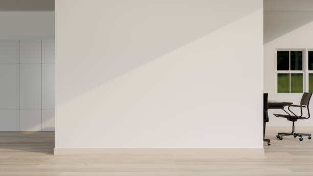 istock A modern white office indoor corridor or hallway features an empty white wall and a parquet floor. 2167344291