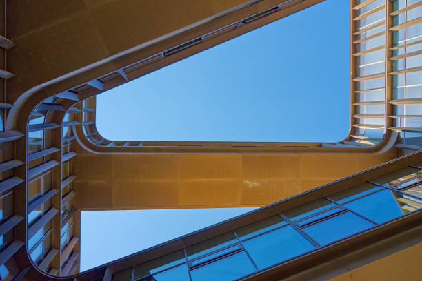 Abstract view of modern office building againstr blue sky