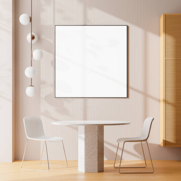 istock Modern home living room interior with chairs and eating table, mockup frame 2167347152