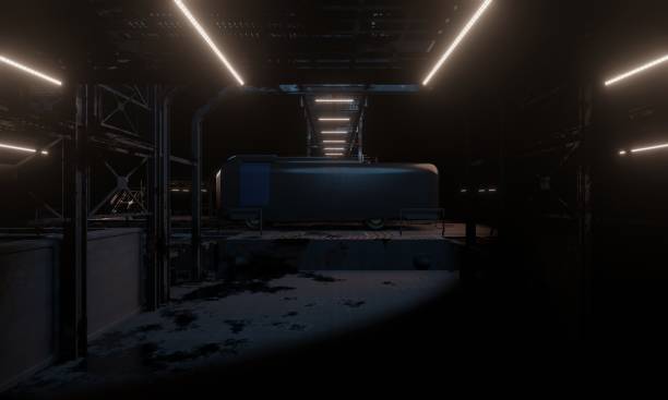 istock Science fiction military base of operations in dark scene 2167348945