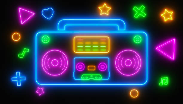 istock Illustration of a ghettoblaster in retro neon 2167352334